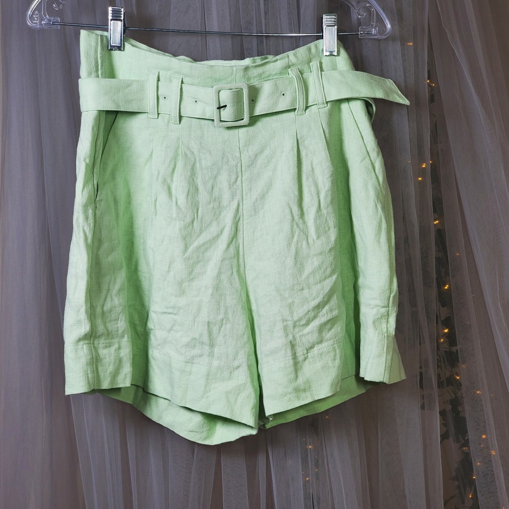Clean Girl Modern Preppy Linen Blend Shorts Wide Leg Pistachio Green Size M - Picture 2 of 7